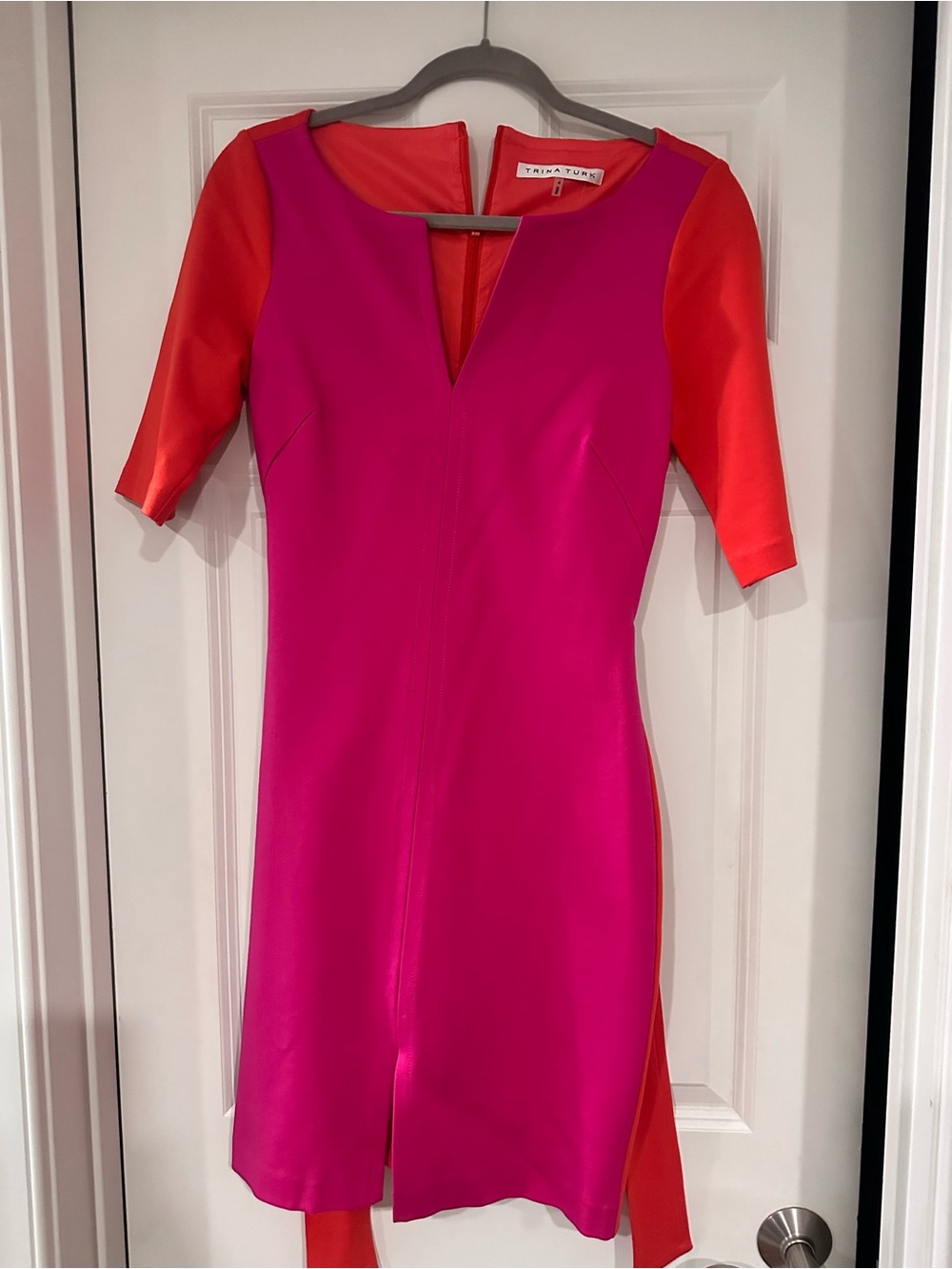 Trina Turk Hot Pink and Orange Colorblock Midi Dress